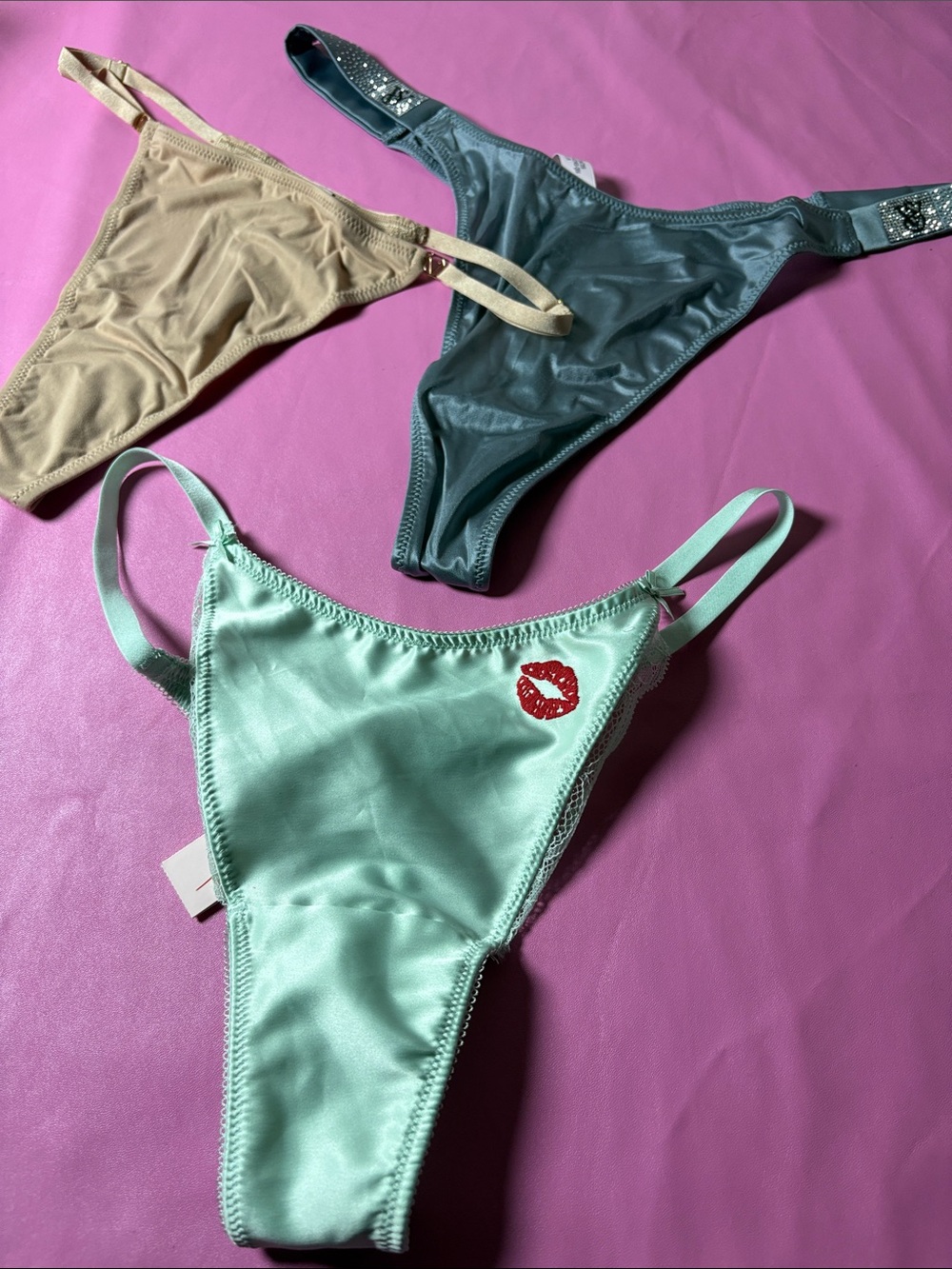 Victoria's Secret Satin Thong Set - Mint, Gray, Nude